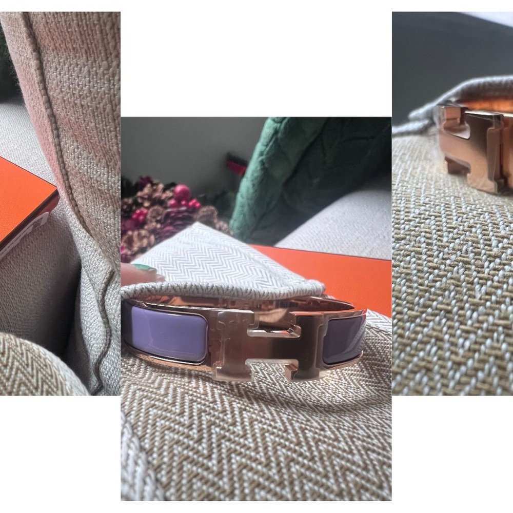 Brand New Hermes Clic H Bracelet in Lilas & Rose Gold - PM Size - With Tags